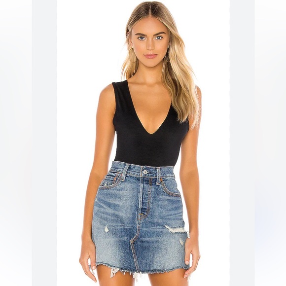 Free People Tops - Free People Black Double V Neck Keep It Sleek Bodysuit Size Small